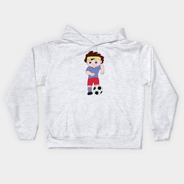 Drawing of a boy playing football Kids Hoodie by DiegoCarvalho